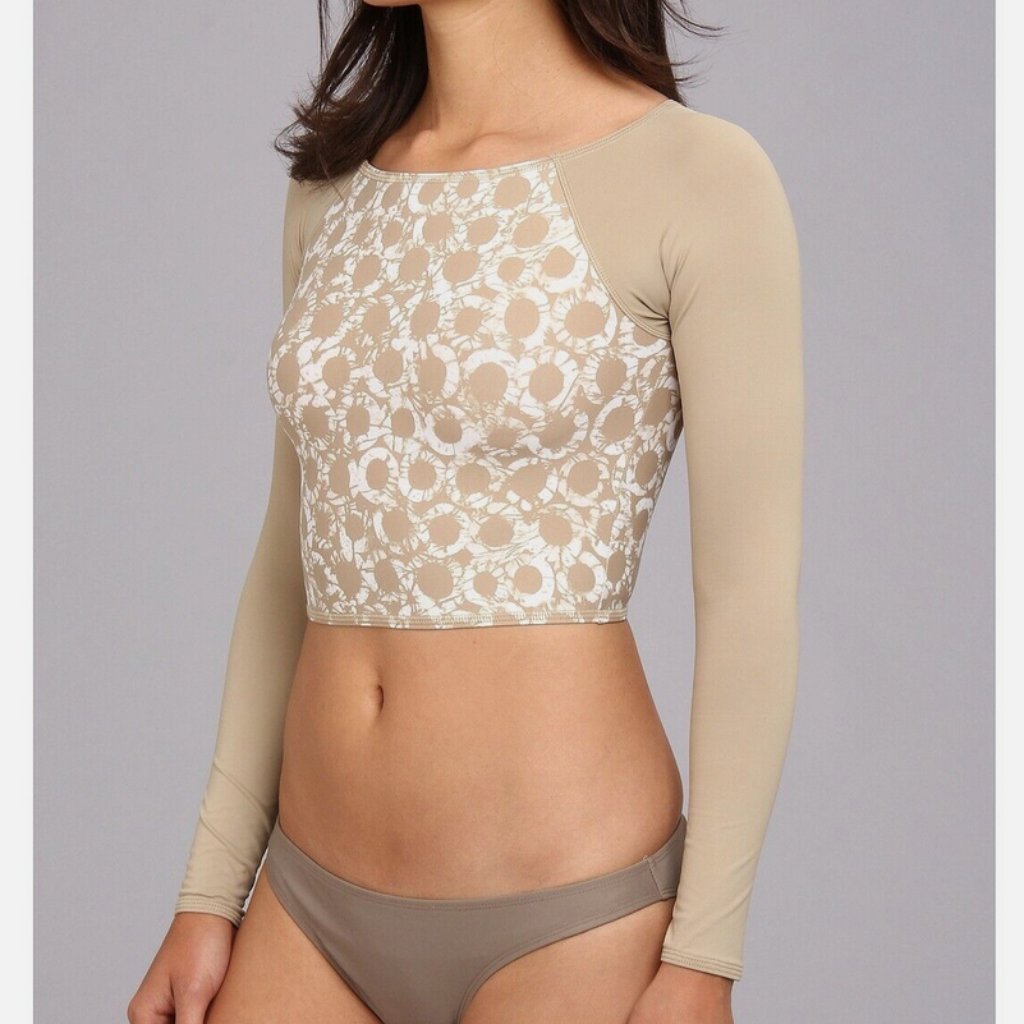 Nwot Michael Michael Kors Batik Ring Border Cropped Rash Guard